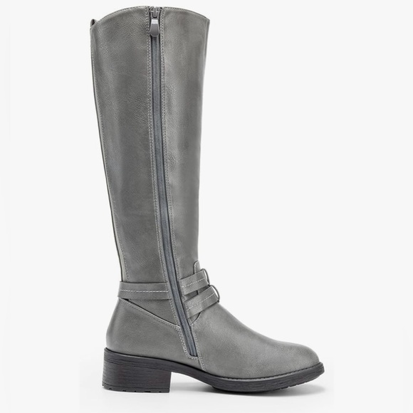DREAM PAIRS Women's Grey Knee High Buckle Riding Boots - Picture 3 of 6